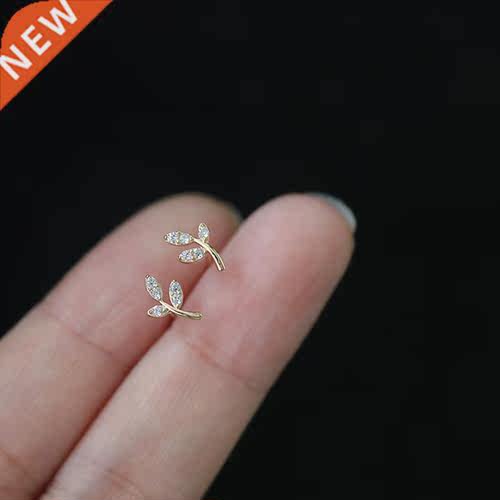 925 Sterling Silver French Simple Pavé Crystal Leaf r
