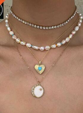 Lady Carve Heart Locket Opal Necklace Womens Alloy Jewellery