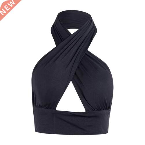 Women Strappy Cross Over Front Cut Out Halter Neck Sleeveles