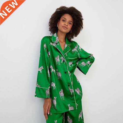Hiloc Zebra Print Home Suit For Women Pajama Satin Long Slee