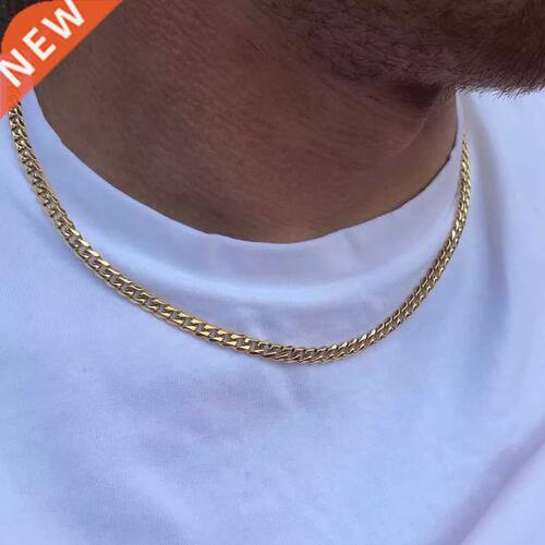 Fashion New 5mm Cuban Chain Necklace Men Gold Color Stainles