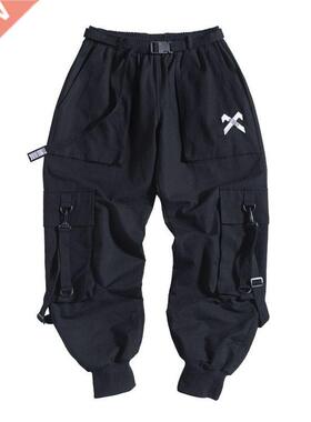 Techwe Ribbons Hip Hop Tactical Cgo Pants Men's Casual L