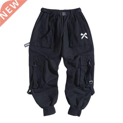 Techwe Ribbons Hip Hop Tactical Cgo Pants Men's Casual L