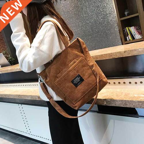 Women Corduroy Shoulder Bags Striped Cloth Fabric Handbags C