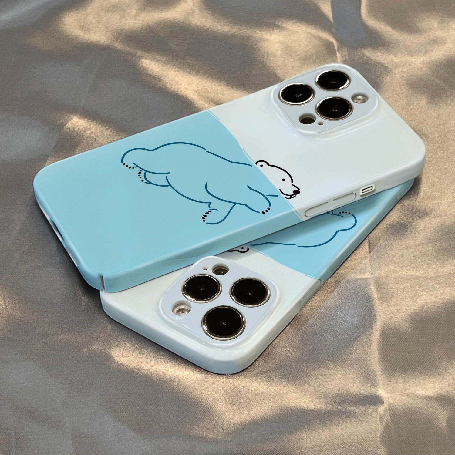 ins风蓝色北极熊适用iphone14promax菲林手机壳少女苹果12/13新款小众防摔