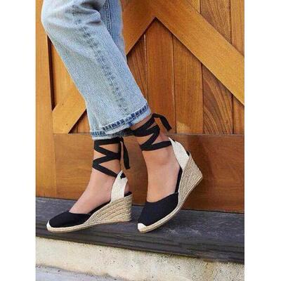 Sandals, female round head, wedges, hemp ropeSandals, female