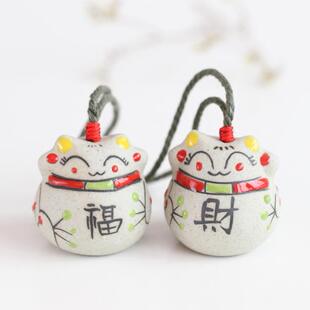 lucky cat ceramic bells blessing word shop wang cai ornamen
