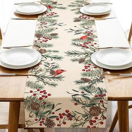 Christmas Pine Needle Linen Table Runner Dresser Scarf Pine