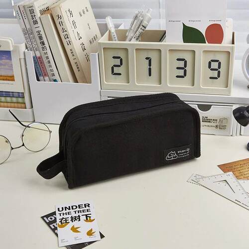 Ins Simplicity Pencil Case Solid Color White Black Canvas