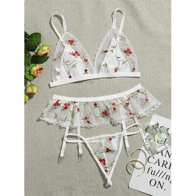Erotic lingerie Sexy women's tulle underwear three-piece