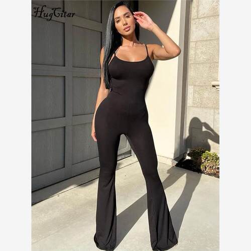 Hugcitar Solid Sleeveless Slips Sexy Bodycon Skinny Jumpsuit