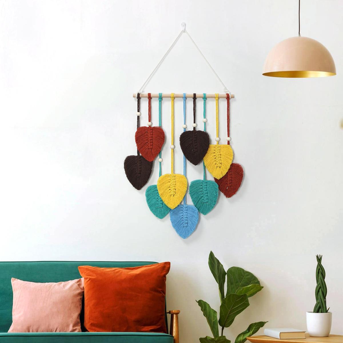 原创北欧风彩色树叶编织挂毯 现代家居装饰墙壁挂 亚马逊新款货源