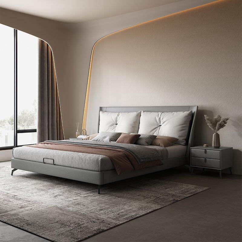 意式现代拉扣布艺床主卧轻奢免洗科技布床双人架床极简床