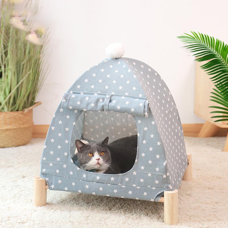 秋冬款宠物行军床帐篷可拆卸组装木质狗窝水洗替换猫房子宠物用品