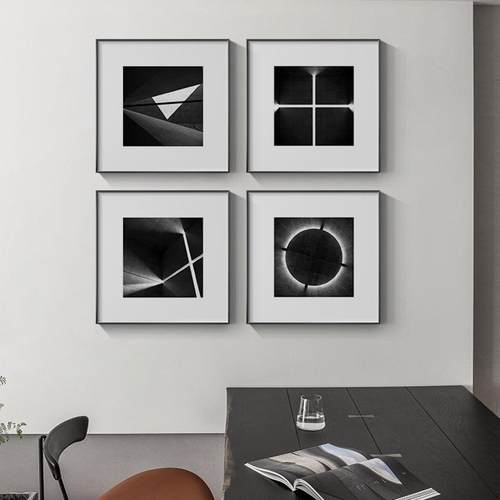 默片 现代简约黑白玄关画高级摄影复古挂画六联工业风客厅装饰画