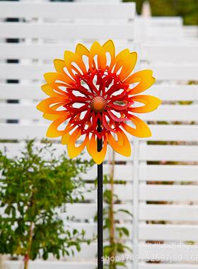 户外花园铁艺风车庭院别墅阳台花朵风车装饰造景布置插件跨境新品