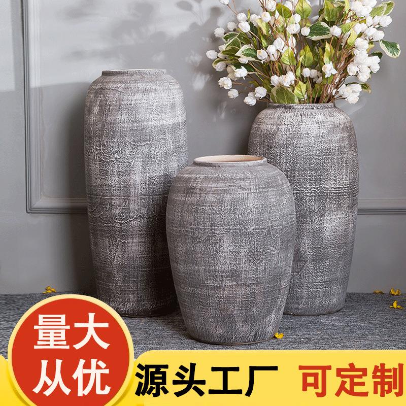 景德镇现代简约干花陶瓷花瓶日式文艺小清新手工灰色粗土陶罐花器