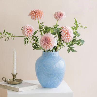 现代大肚手工花瓶云雾蓝色玻璃客厅四时之序玄关插花摆件乔迁礼物