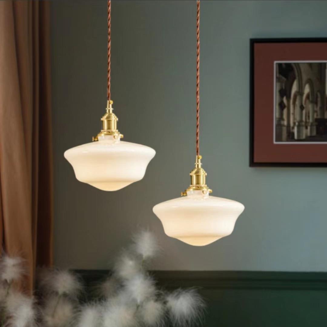 现代简约中古轻奢民宿吧台餐厅床头咖啡厅卧室全铜法式奶油风吊灯