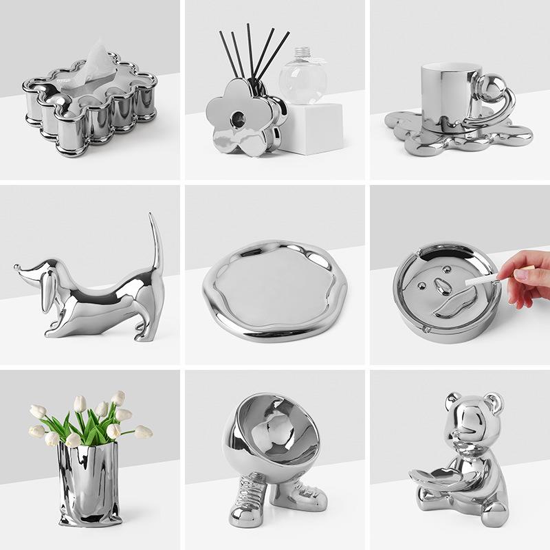 贝汉美创意电镀陶瓷花瓶摆件客厅软装饰品家居酒柜电视柜摆设