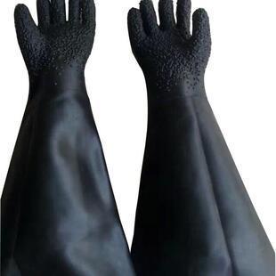 广东喷砂手套加长加厚手掌带颗粒68长橡胶手套喷砂机手套