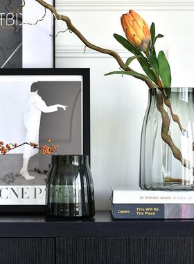 碧轩现代简约玻璃花瓶摆件 人工吹制烟灰原色玻璃花瓶餐厅装饰品