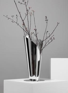 简约现代轻奢不锈钢艺术花瓶摆件样板间售楼处餐厅客厅装饰插花器