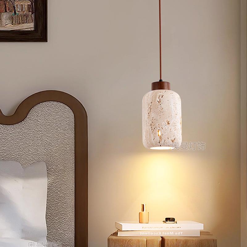 中古床头吊灯卧室灯黄洞石过道灯复古侘寂风美式吧台书房餐厅灯具
