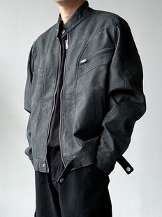 街头 做旧废土风夹克皮衣重工设计美式 WWZMTIONL 2025新款