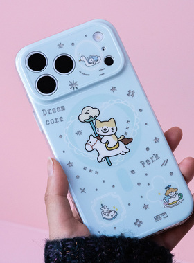 棉花动物园原创插画可爱卡通梦核游乐场双层IMD闪粉亮面MagSafe手机壳苹果iPhone17防摔全包保护套