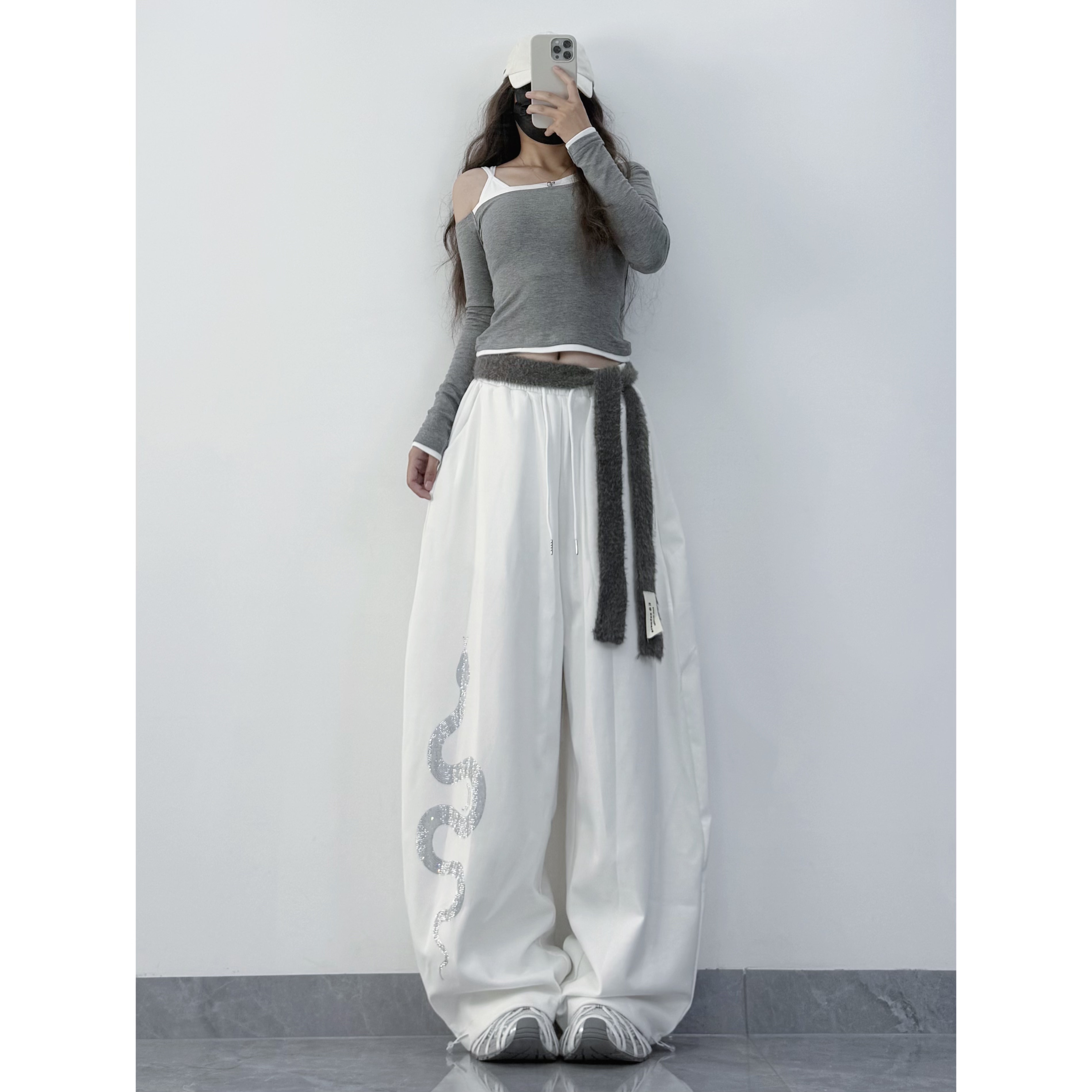 XXBUNI kpop女团风跳舞裤子烫钻蛇纹印花休闲裤宽松jazz运动卫裤