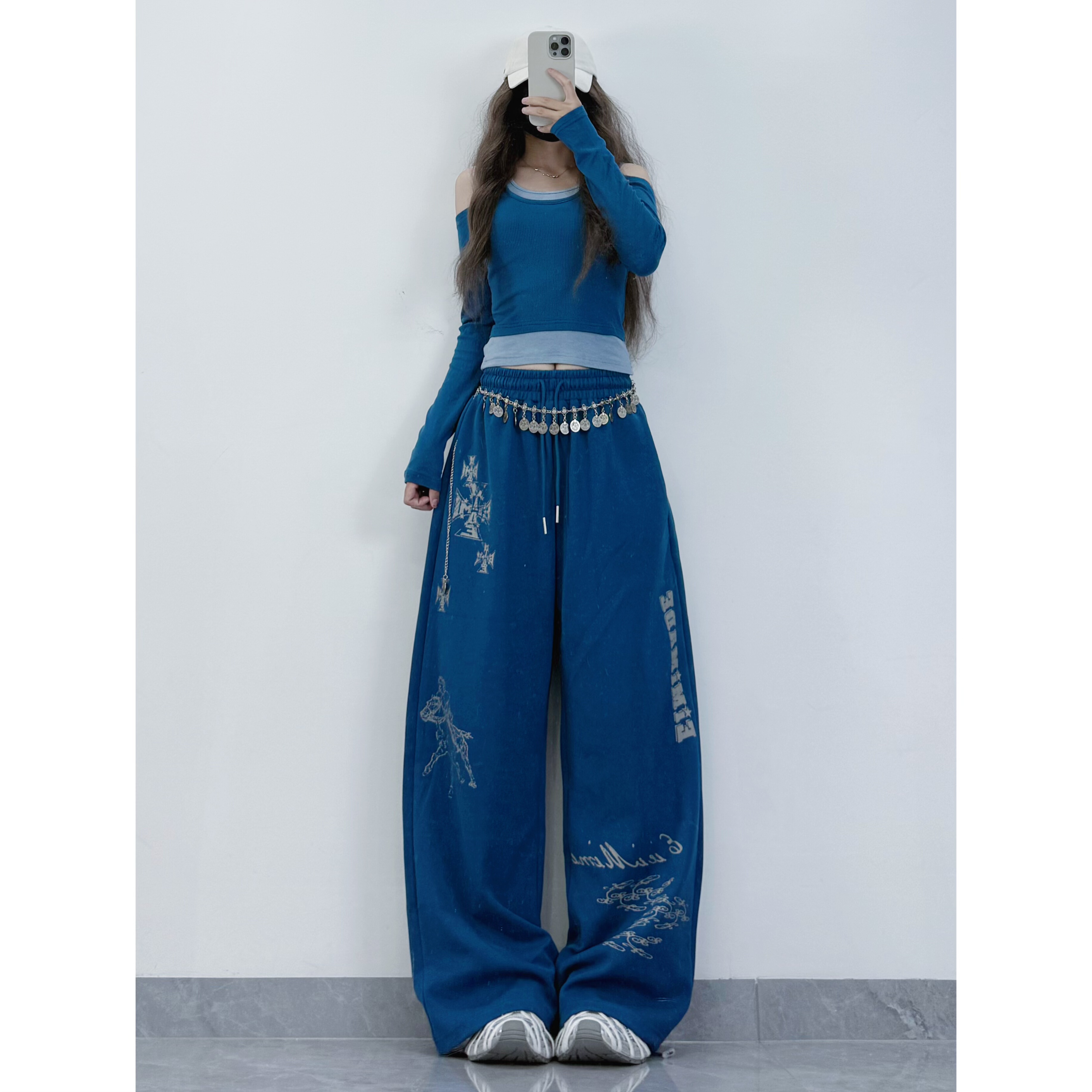 XXBUNI美式复古辣妹爵士舞裤女设计感宽松阔腿高腰印花jazz运动裤