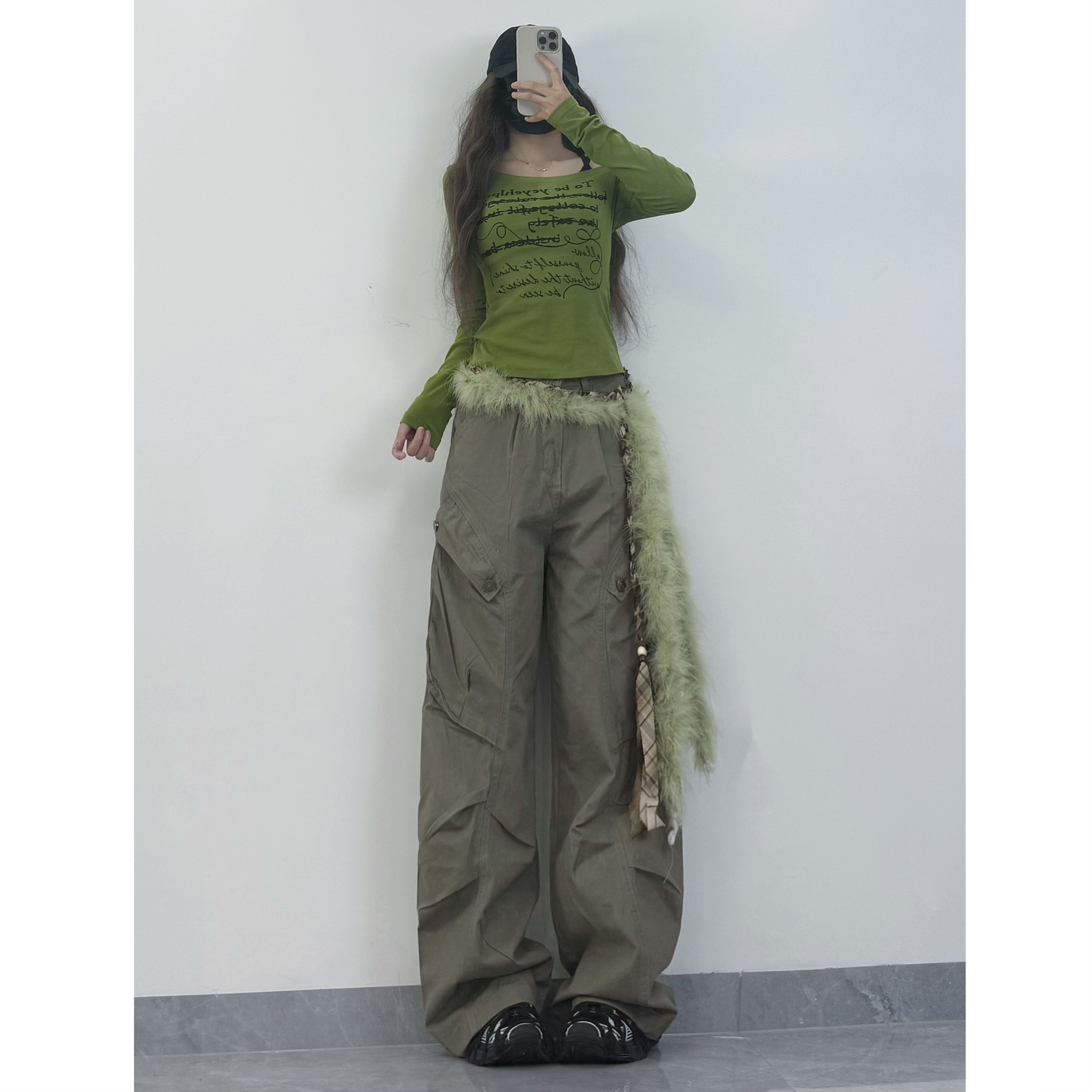 XXBUNI美式复古弯刀多口袋设计工装裤夏新款街头宽松水洗阔腿裤女