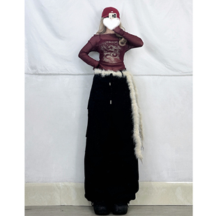 裤 黑色重工工装 女 jazz辣妹性感上衣女红色网纱吊带两件套 XXBUNI