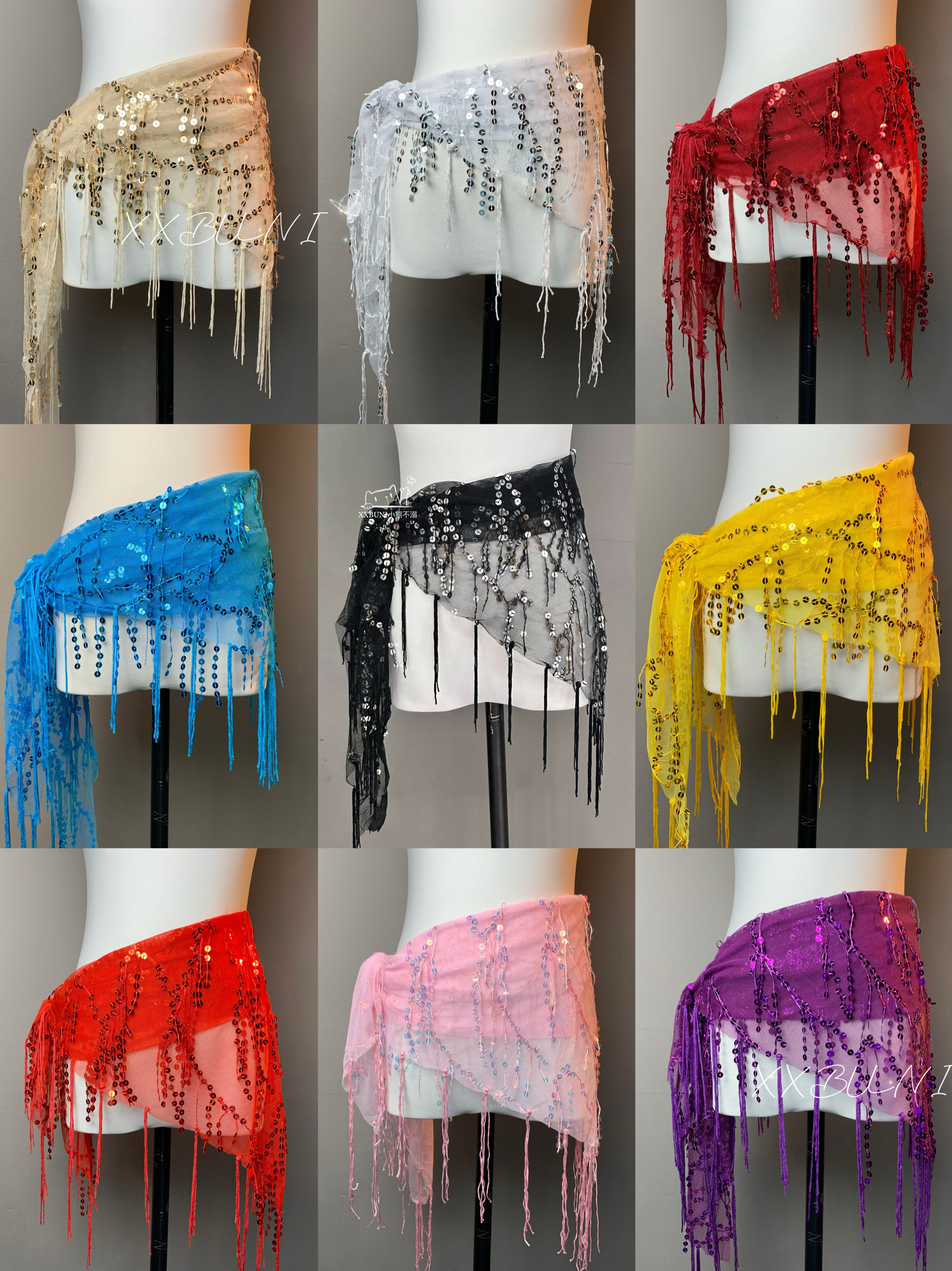 XXBUNI自制 爵士jazz跳舞腰搭hiphop装饰女流苏腰带屁帘亮片腰链