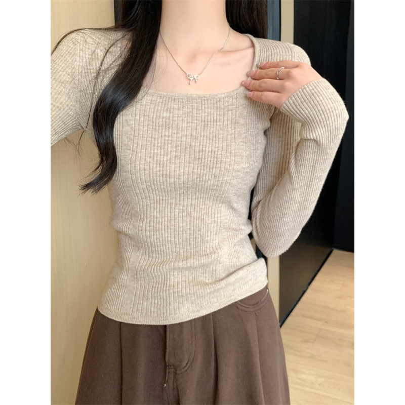 法式方领肌理感内搭针织毛衣女春秋冬修身正肩长袖基础款打底上衣,女装/女士精品,毛针织衫,淘宝优惠券,粉丝福利购,淘宝优惠卷