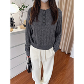 新款 简约休闲百搭圆领针织衫 2025秋冬季 宽松扣子显瘦内搭上衣nis
