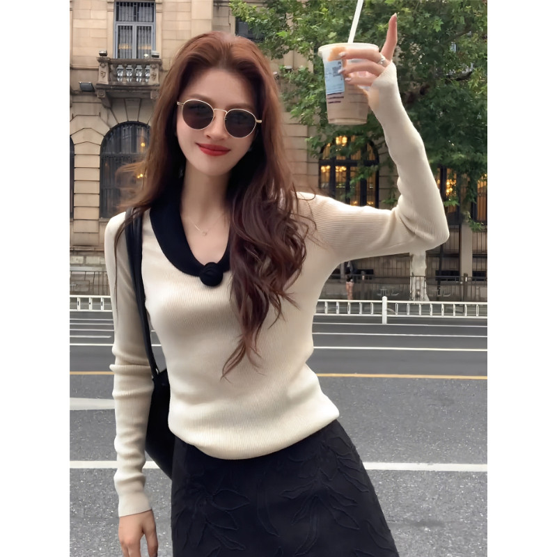 超好看高级翻领针织打底衫女秋冬2025秋季新款内搭上衣设计感小众,女装/女士精品,毛针织衫,淘宝优惠券,粉丝福利购,淘宝优惠卷