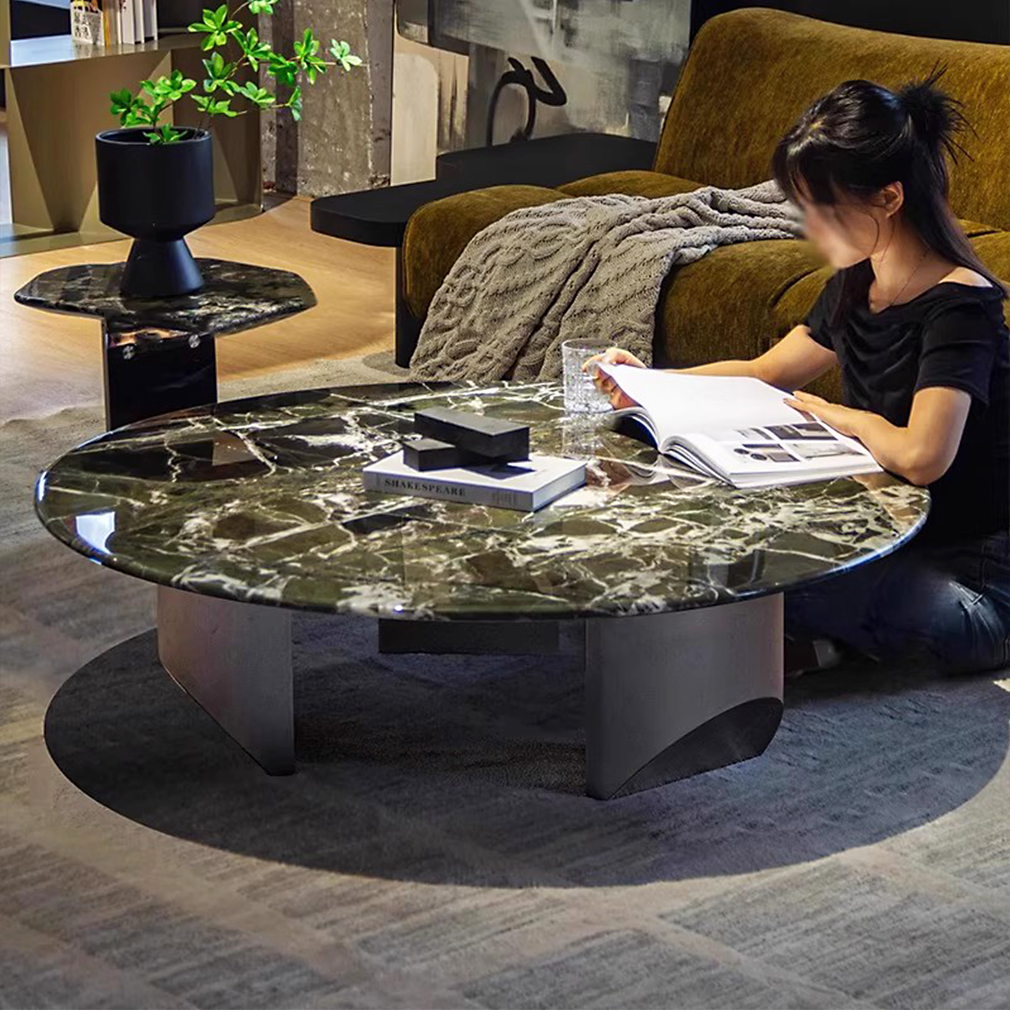 意式极简天然大理石茶几