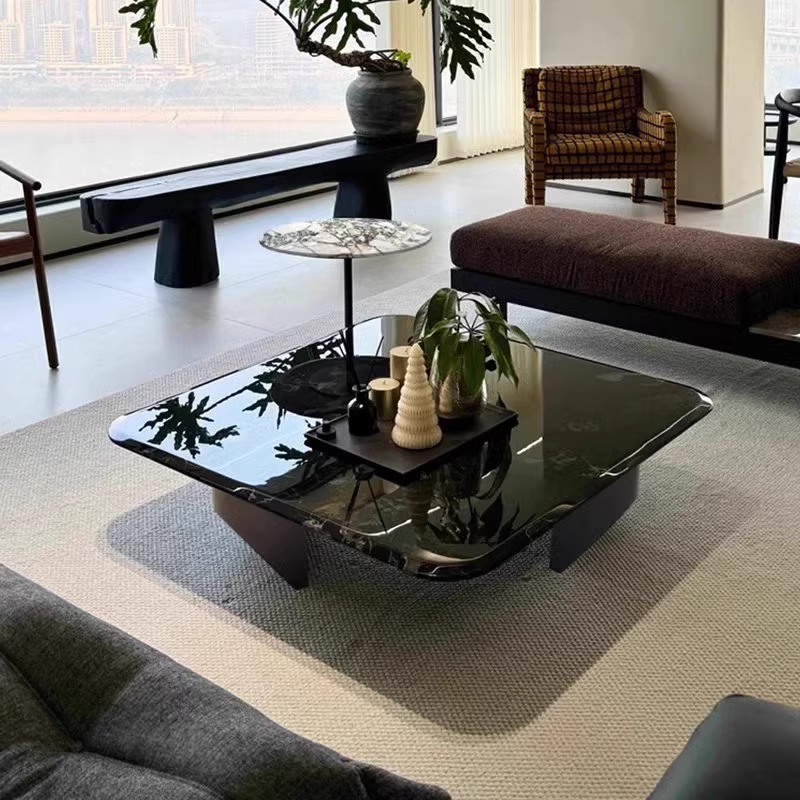意式极简天然大理石茶几客厅家用