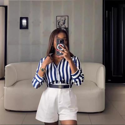 striped womens shirt springsummer new fashion blue casual