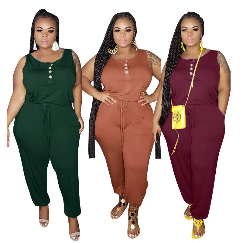 Knitted Loose Casual Solid Color Jumpsuit Plus Size Womens