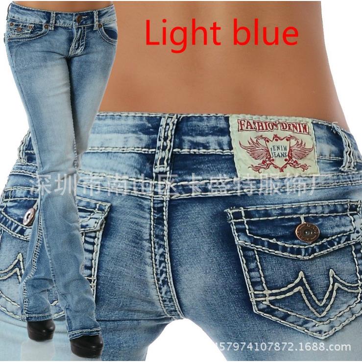 pants mid-rise denim embroidery thread thick stretch denim