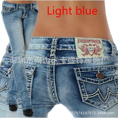 pants mid-rise denim embroidery thread thick stretch denim