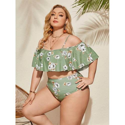 women for swimsuit bikini piece three ruffled size plus
