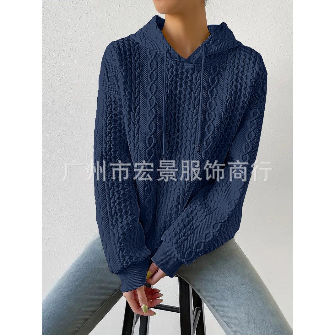 Large size tie casual sleeve jacquard hooded long style