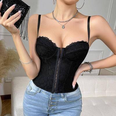 Sexy steel ring herringbone lace suspenders chest wrap