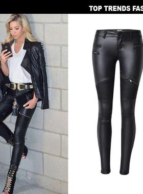 winter autumn leather coated denim pants for women sexy