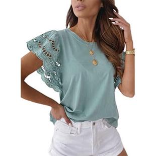Sleeve Trumpet Neck Womens Lightweight Shirt Crochet Top
