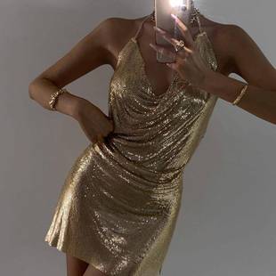 Girl Metallic Sexy Sequin Hot Night Party Dress Dress